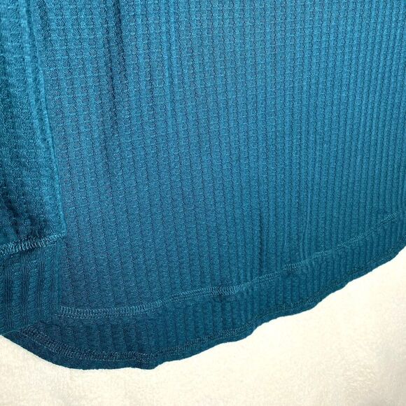Chaser Waffle Knit Thermal Long Sleeve Hoodie Blue Medium Drop Shoulder Sweater - Picture 4 of 8